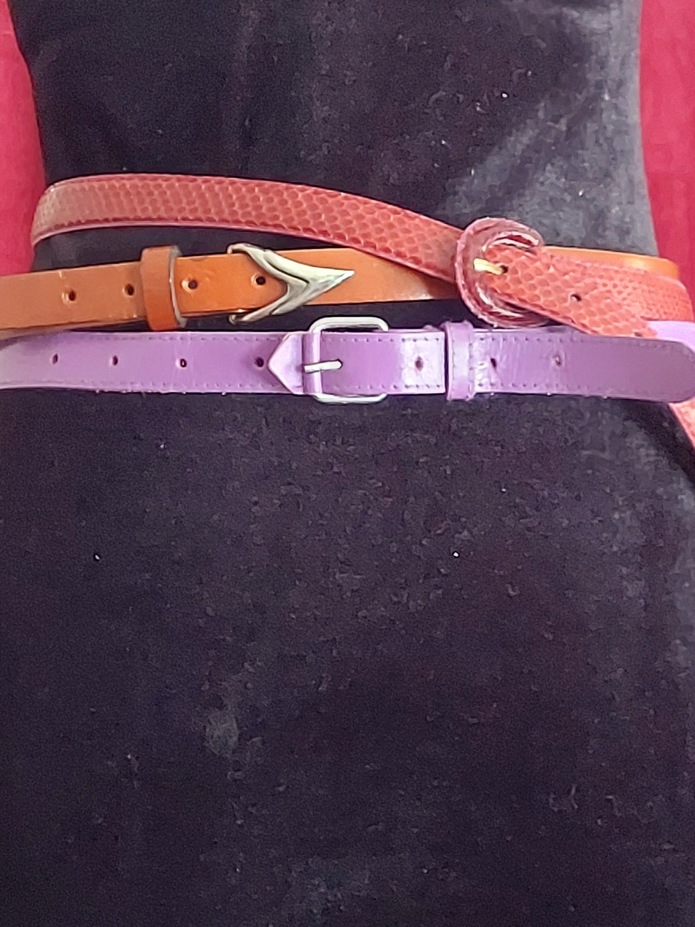 Lot Of 3 70's/80's Vintage Colorful Skinny Belts - Snake Skin, Leather